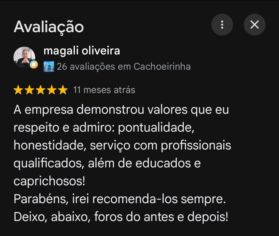 Avaliação de Magali Oliveira no Google